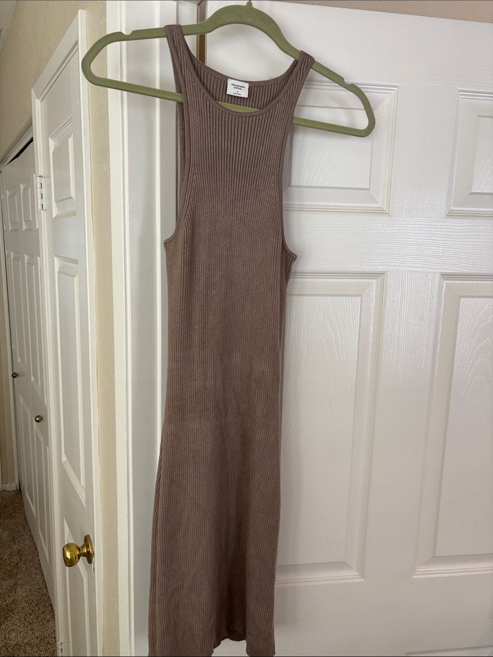 Abercrombie & Fitch Ribbed Sleeveless Midi Tank Dress - Taupe